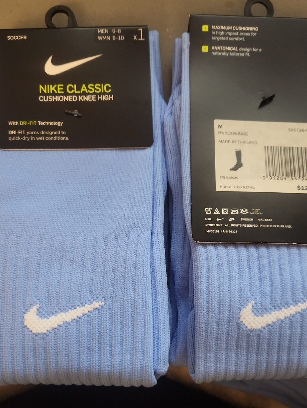 Nike Classic Cushioned Knee-High Socks in Light Blue and White